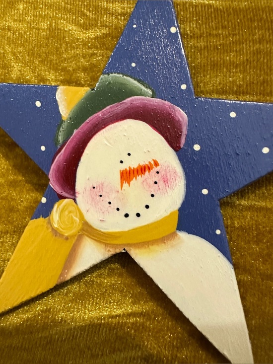 Hand Crafted Other - Hand Crafted Blue Star Snowman Brooch with Gold and Pink Accents